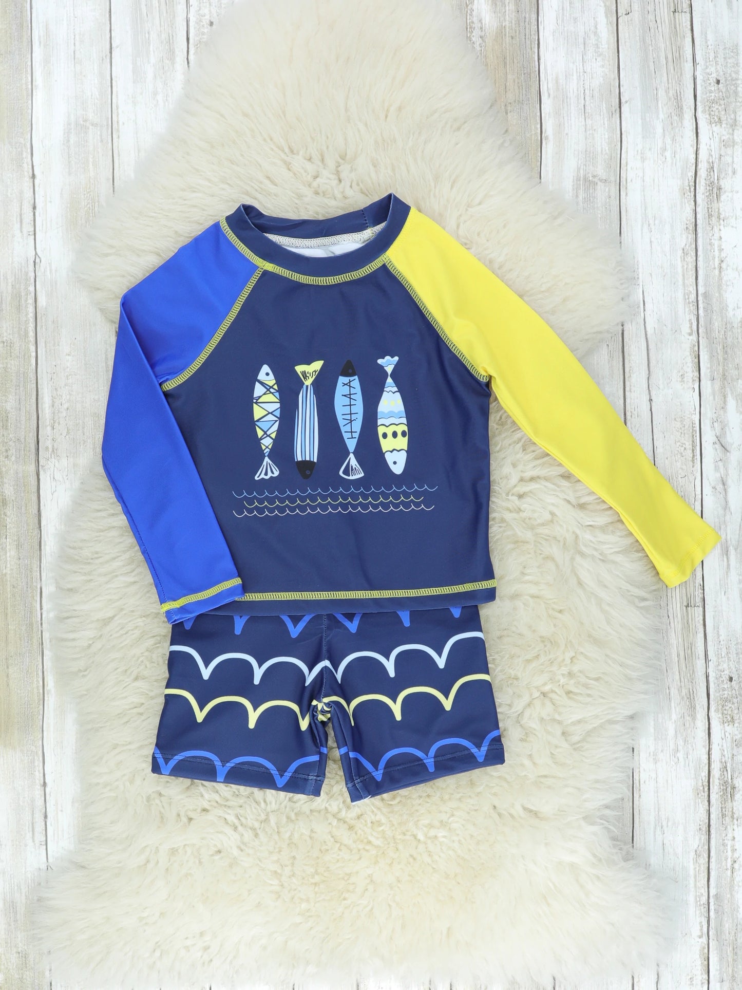 Blue Fish Rash Guard & Swim Trunks