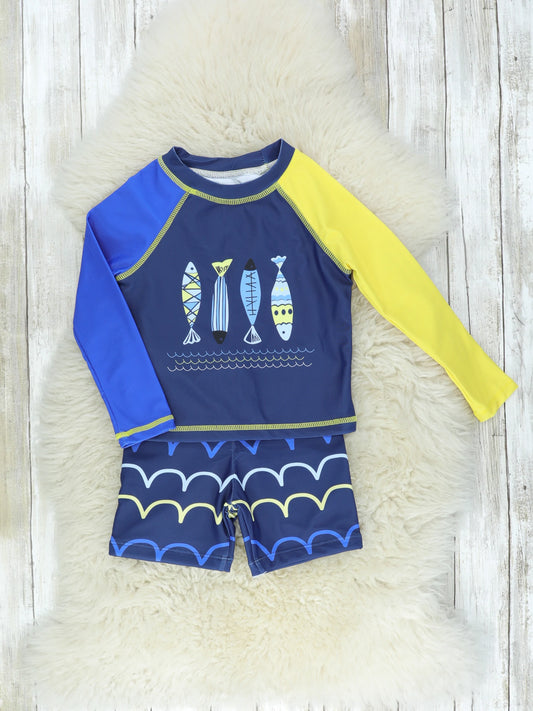 Blue Fish Rash Guard & Swim Trunks