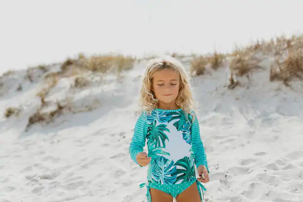 L.S. Teal Tropical Rash Guard Swimsuit