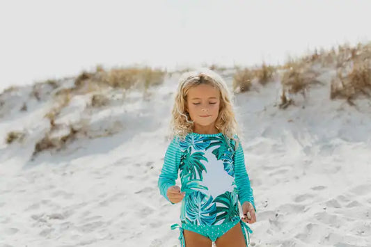 L.S. Teal Tropical Rash Guard Swimsuit