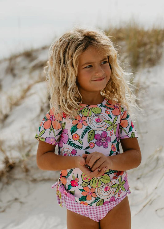 Lavender Check Rash Guard Swimsuit