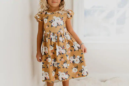 Mustard Floral Flutter Dress