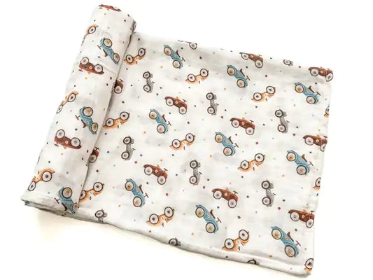 Vintage Cars Muslin Swaddle Blanket