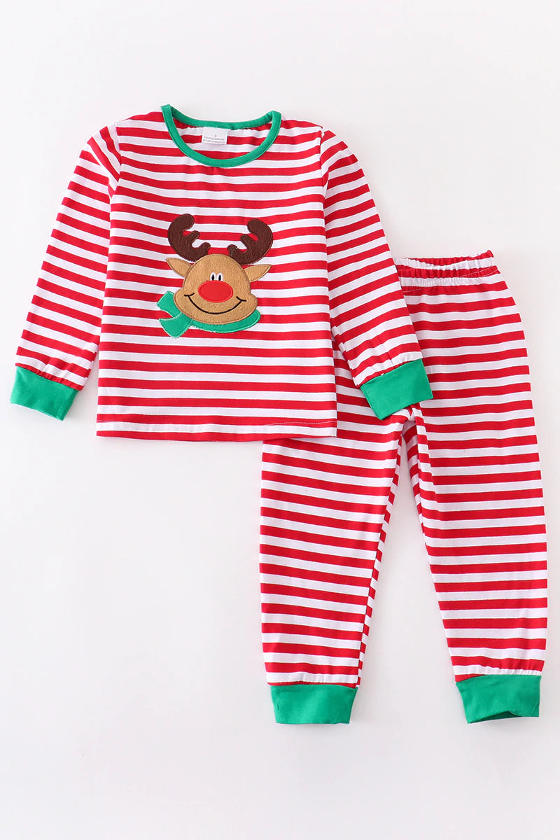 Reindeer Applique Stripe Pajama Set