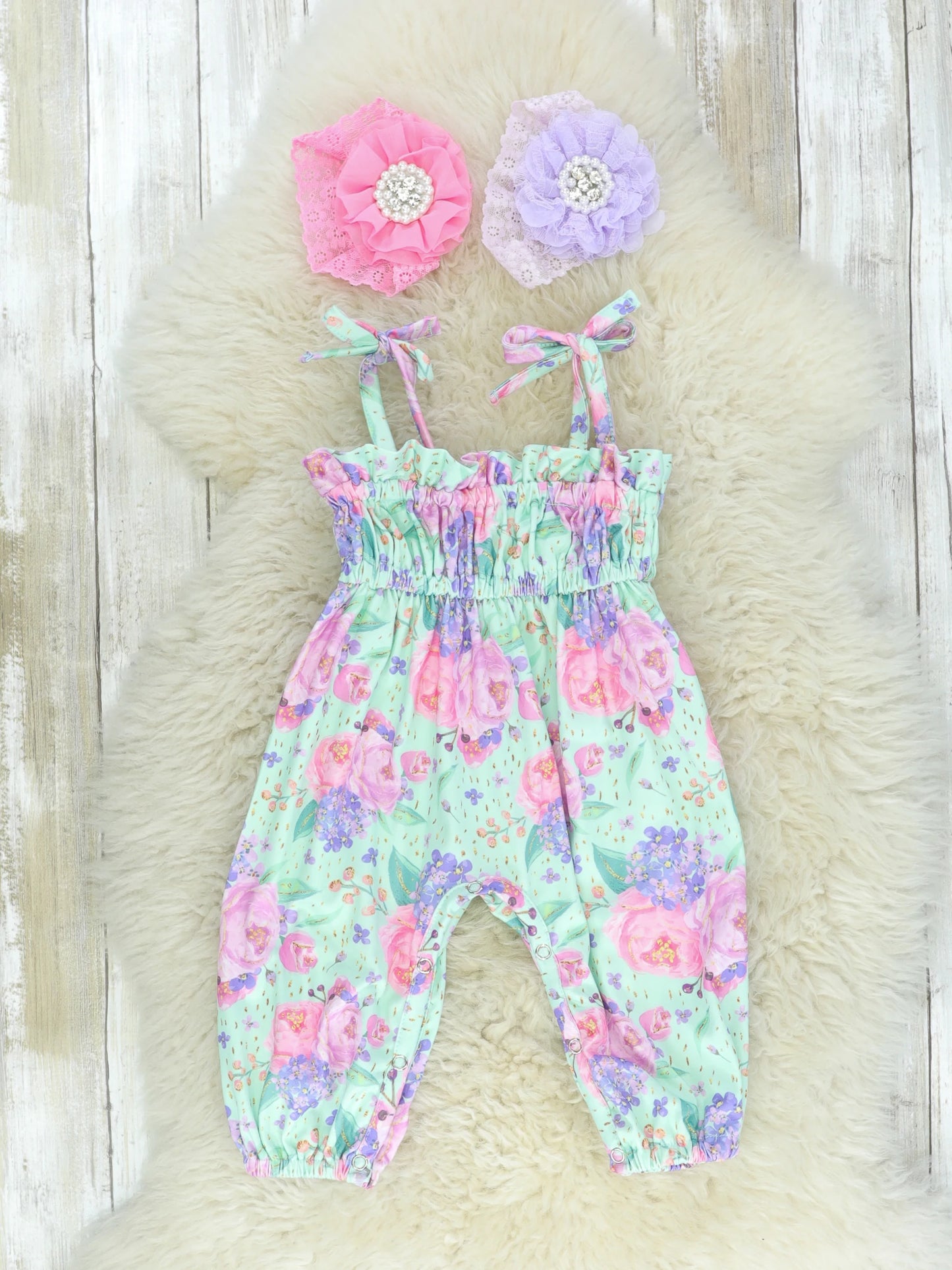 Purple & Mint Floral Tank Romper