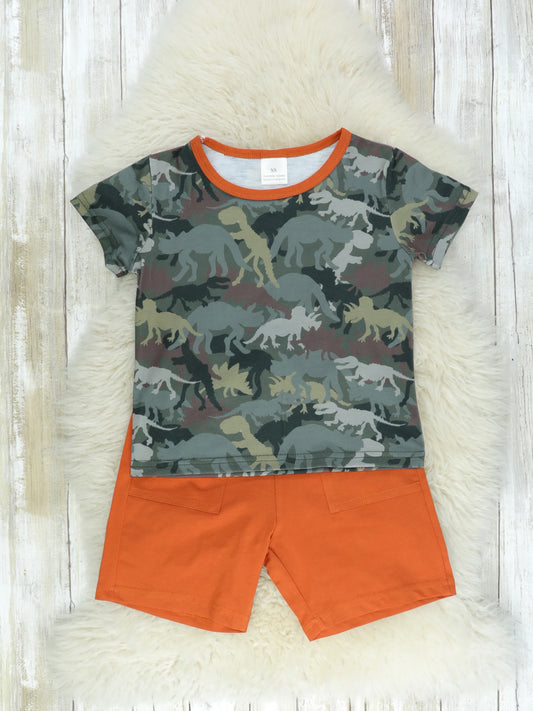 Camo Dinosaur Top & Shorts Outfit