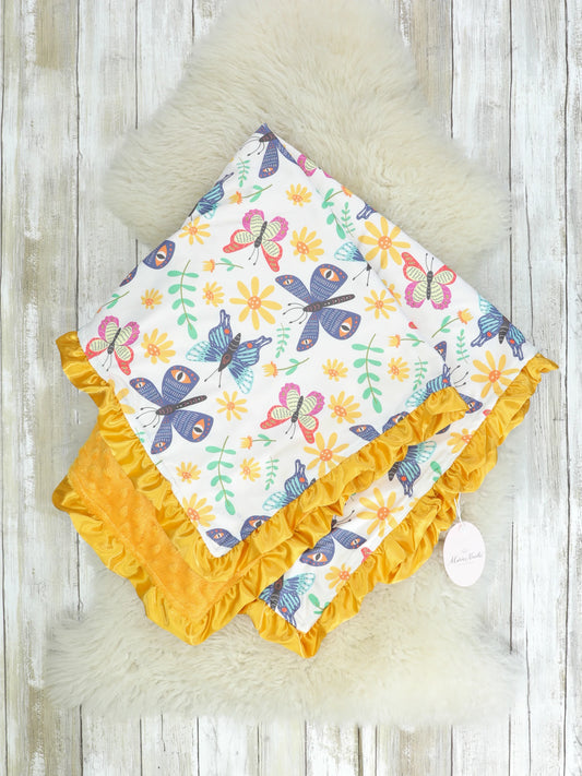 Mustard Butterfly Minky Blanket