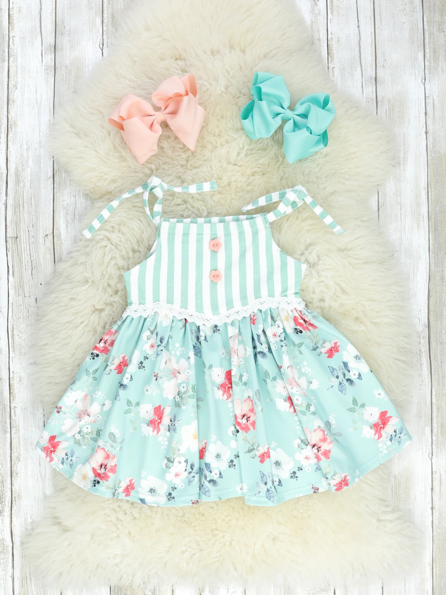 Mint Stripes Gardenia Tie Dress