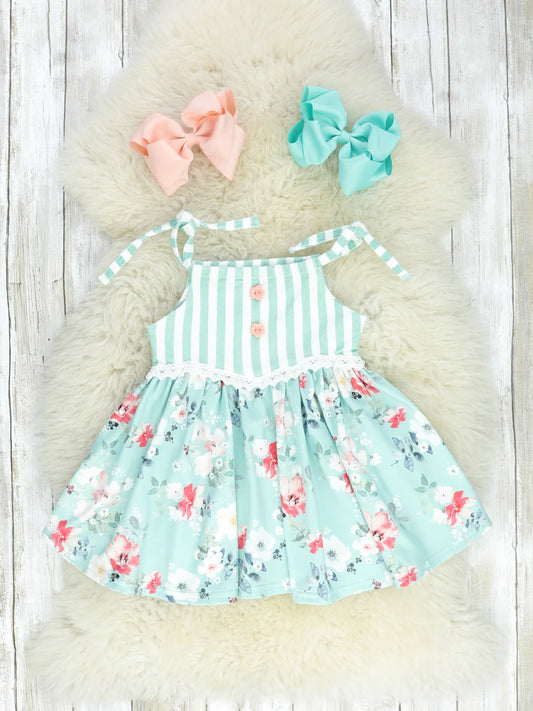 Mint Stripes Gardenia Tie Dress