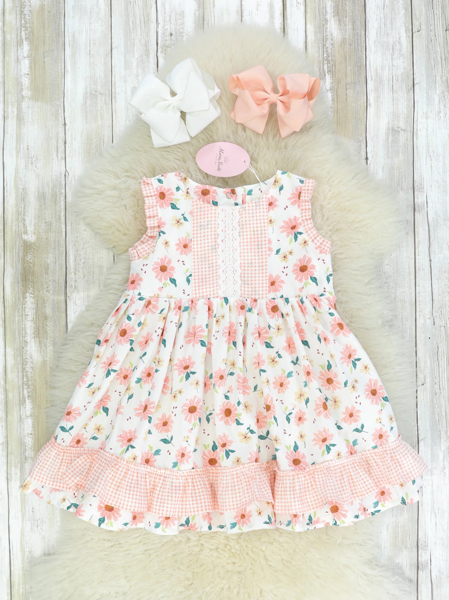 Pink Zinnia & Checked Ruffle Dress