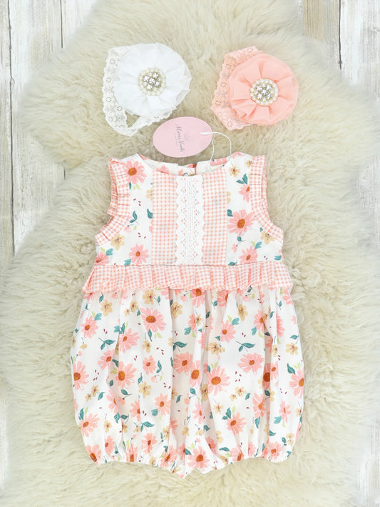 Pink Zinnia & Checked Ruffle Bubble Romper