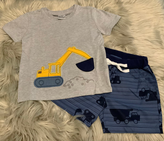 Grey excavator boy shorts Set