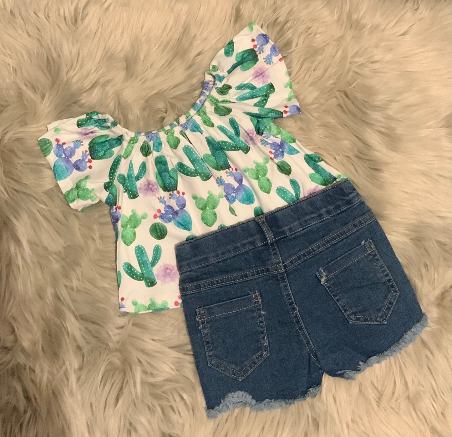 Cactus Denim Ruffle Short Set