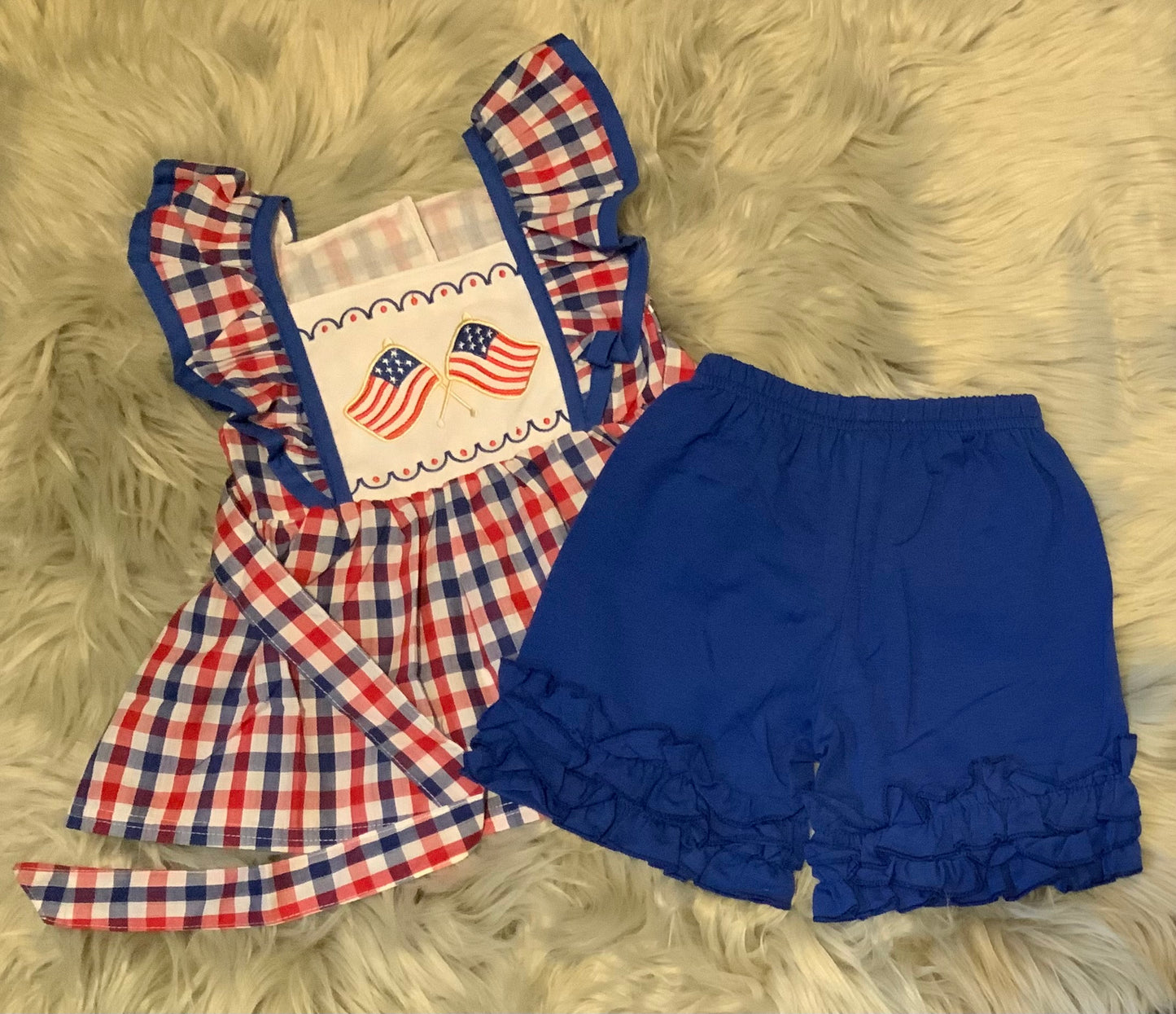 Patriotic Flag Embroidery Girl Set