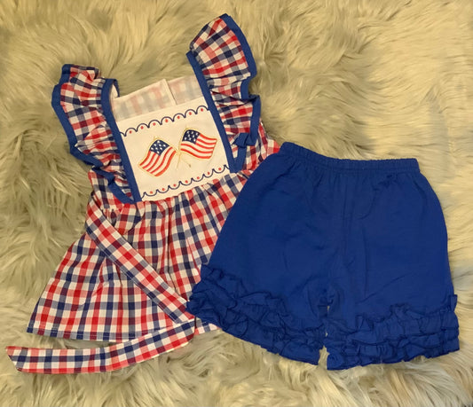 Patriotic Flag Embroidery Girl Set