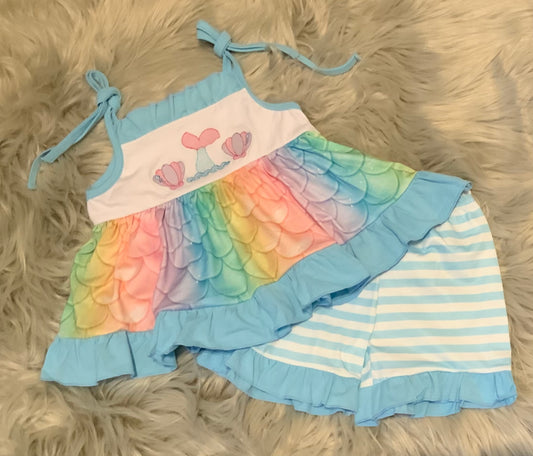 Mermaid Tail Embroidery Girl Set