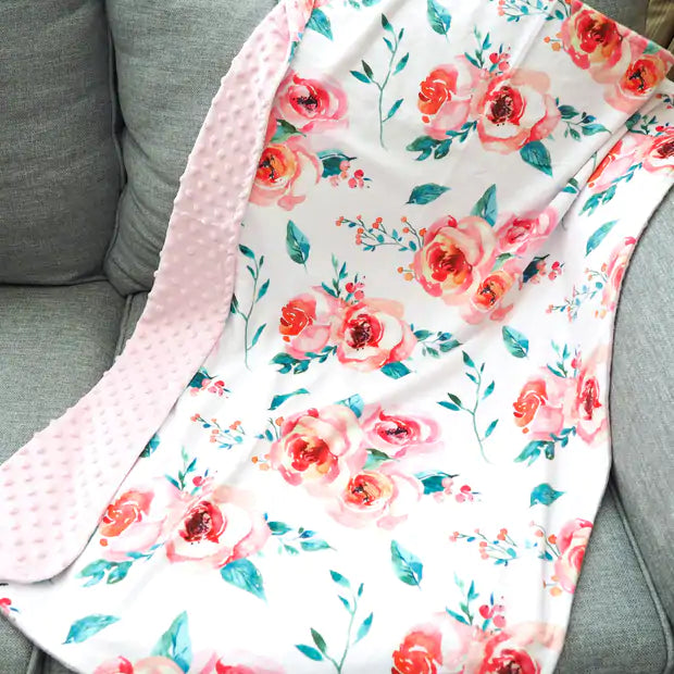 Premium Baby & Toddler Minky Blanket - Pink Floral