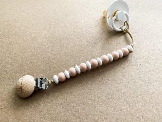 Pacifier Clip (Blush Pink & White)