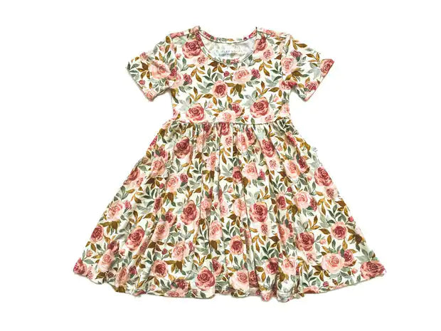 Short Sleeve Twirl Dress | Dusty Pink Floral